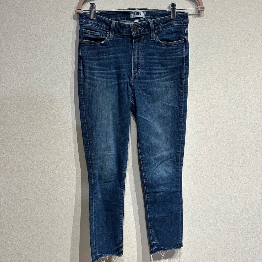 PAIGE Dark Blue Denim Jeans Hoxton Ankle Peg Size 29‎ Dark Wash Raw Hem Skinny